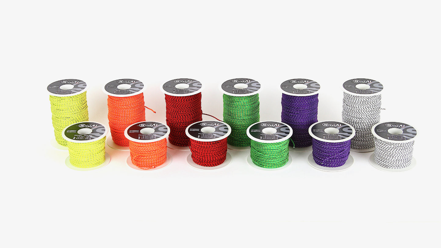 Cabo Sigalsub Dyneema revestido em amarelo fluorescente com inserções cinza, 1,8 mm, carretel de 100 metros