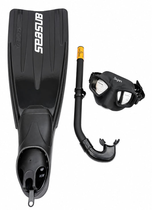 Kit Mergulho Snorkel - Nadadeira Velox + Máscara Sniper + Respirador